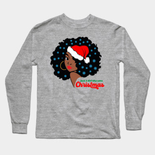 Just a Girl Who Loves Christmas, Black Woman Long Sleeve T-Shirt