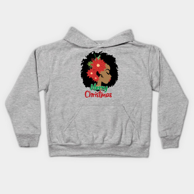 Merry Christmas, Black Woman Kids Hoodie by UrbanLifeApparel