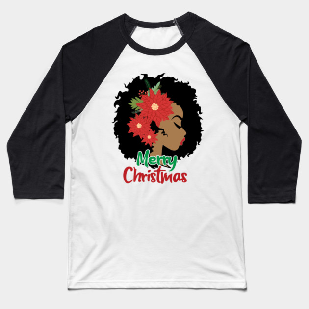 Merry Christmas, Black Woman Baseball T-Shirt by UrbanLifeApparel