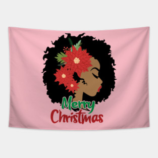 Merry Christmas, Black Woman Tapestry