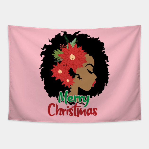 Merry Christmas, Black Woman Tapestry by UrbanLifeApparel