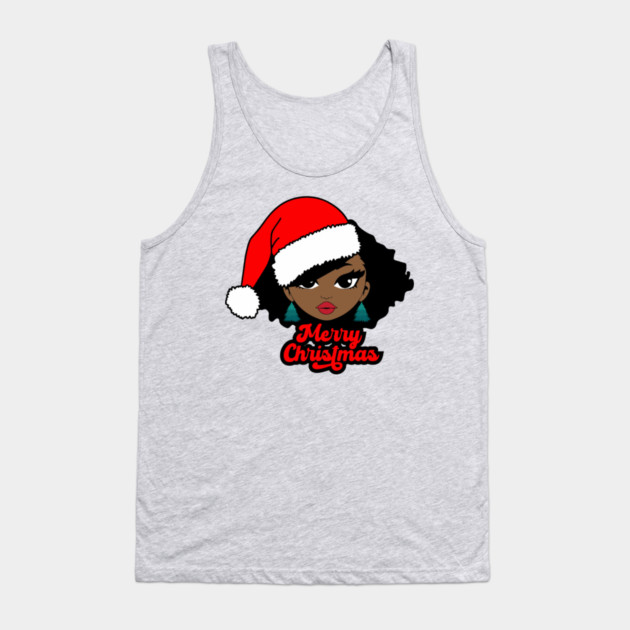 Merry Christmas Santa Hat, Black Girl Christmas Magic Tank Top by UrbanLifeApparel