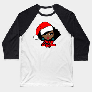 Merry Christmas Santa Hat, Black Girl Christmas Magic Baseball T-Shirt