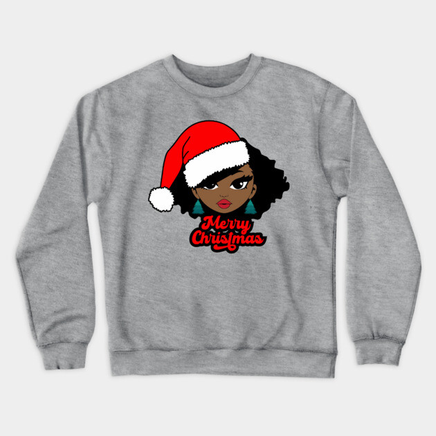 Merry Christmas Santa Hat, Black Girl Christmas Magic Crewneck Sweatshirt by UrbanLifeApparel