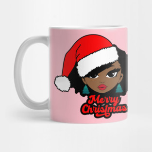 Merry Christmas Santa Hat, Black Girl Christmas Magic Mug