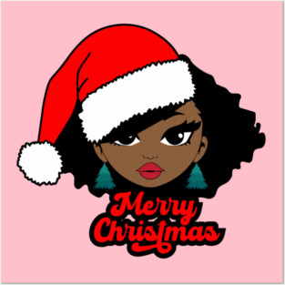 Merry Christmas Santa Hat, Black Girl Christmas Magic Posters and Art