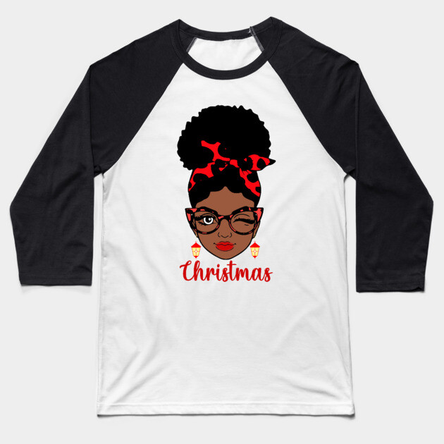 Christmas, Black Woman Baseball T-Shirt by UrbanLifeApparel