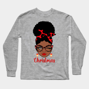 Christmas, Black Woman Long Sleeve T-Shirt