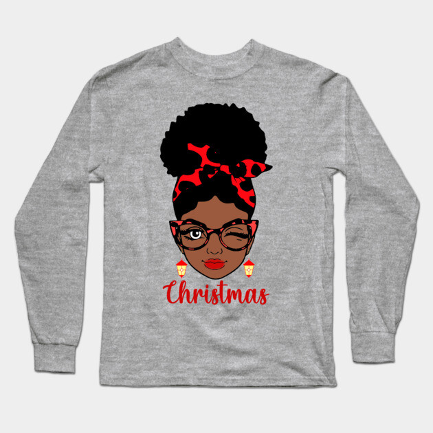 Christmas, Black Woman Long Sleeve T-Shirt by UrbanLifeApparel