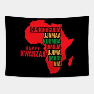 Happy Kwanzaa Red, The Seven Principles of Kwanzaa Tapestry
