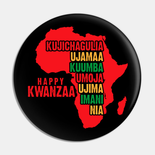 Happy Kwanzaa Red, The Seven Principles of Kwanzaa Pin by UrbanLifeApparel