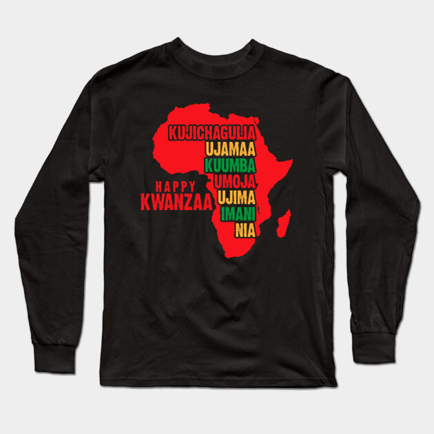 Happy Kwanzaa Red, The Seven Principles of Kwanzaa Long Sleeve T-Shirt by UrbanLifeApparel