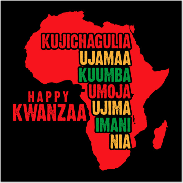 Happy Kwanzaa Red, The Seven Principles of Kwanzaa Wall Art by UrbanLifeApparel
