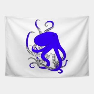 Blue Octopus, hand drawn illustration Tapestry