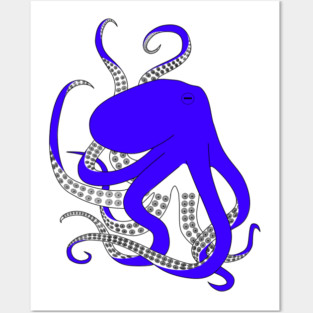 Blue Octopus, hand drawn illustration Posters and Art