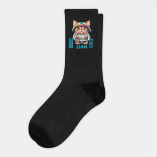 Personalized Name Liam Karate Cat Socks