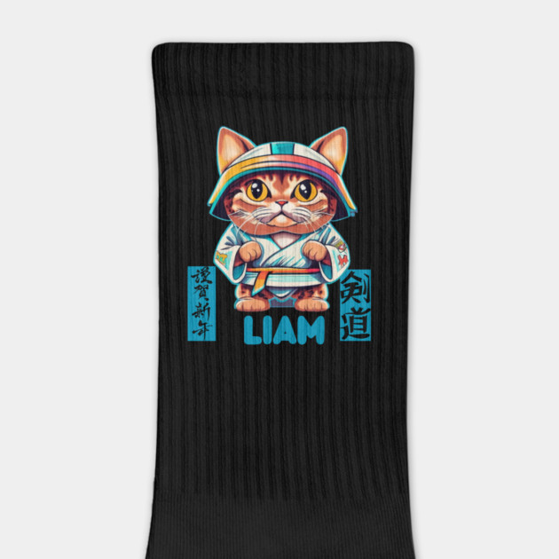 Personalized Name Liam Karate Cat by Jo Palmer