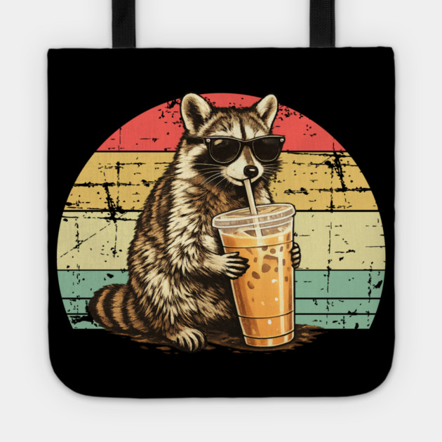 Raccoon-Drinking-Iced-Coffee Tote by BlackMeme94