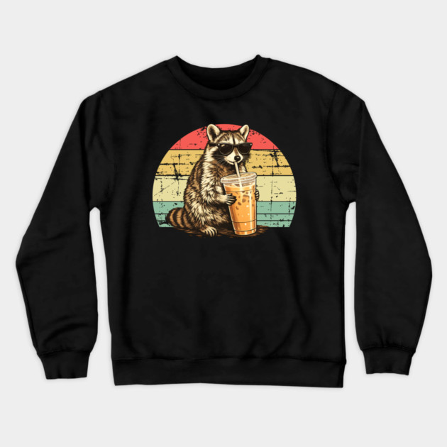 Raccoon-Drinking-Iced-Coffee Crewneck Sweatshirt by BlackMeme94