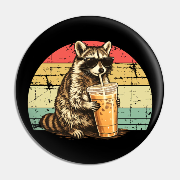 Raccoon-Drinking-Iced-Coffee Pin by BlackMeme94
