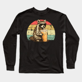 Raccoon-Drinking-Iced-Coffee Long Sleeve T-Shirt