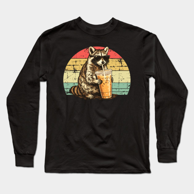Raccoon-Drinking-Iced-Coffee Long Sleeve T-Shirt by BlackMeme94