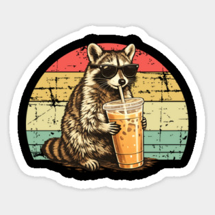 Raccoon-Drinking-Iced-Coffee Sticker