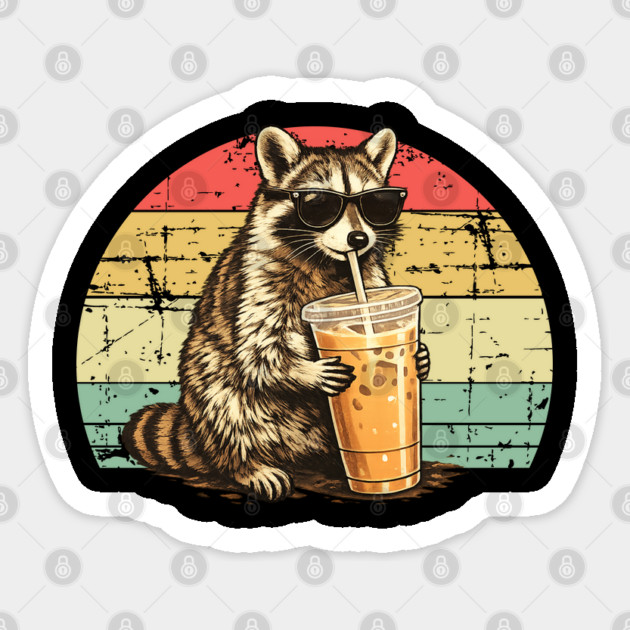 Raccoon-Drinking-Iced-Coffee Sticker by BlackMeme94