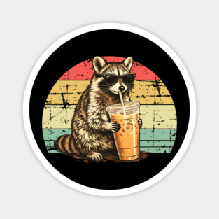 Raccoon-Drinking-Iced-Coffee Magnet