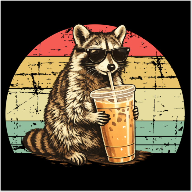 Raccoon-Drinking-Iced-Coffee Wall Art by BlackMeme94