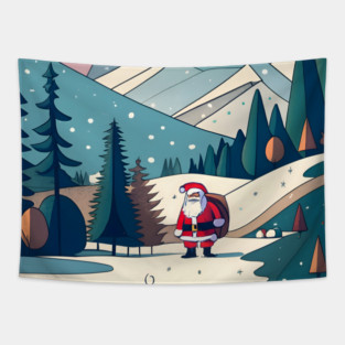Christmas Santa in Winter Landscape Drawing Tapestry