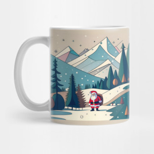 Christmas Santa in Winter Landscape Drawing Mug