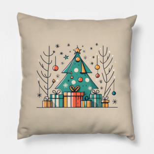 Christmas Tree with Presents Drawing Pillow
