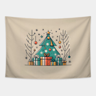 Christmas Tree with Presents Drawing Tapestry