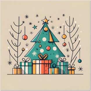 Christmas Tree with Presents Drawing Posters and Art
