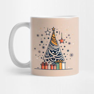Modern Christmas Tree with Presents Drawing Mug