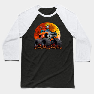 Skeleton Monster Truck Moon Candy Toddler Boys Halloween Kid Baseball T-Shirt