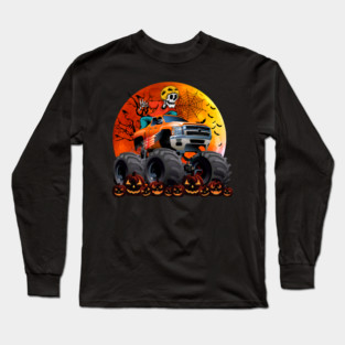 Skeleton Monster Truck Moon Candy Toddler Boys Halloween Kid Long Sleeve T-Shirt