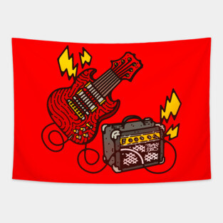 Guitar and amplifier Cartoon Tapestry
