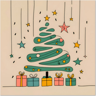Modern Christmas Tree Minimalistic Drawing Posters and Art