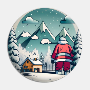 Christmas Santa Claus Winter Landscape Drawing Pin