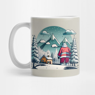 Christmas Santa Claus Winter Landscape Drawing Mug