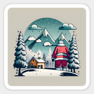 Christmas Santa Claus Winter Landscape Drawing Sticker