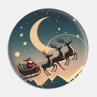 Santa Claus in sleigh with reindeers Minimalistic Drawing Pin