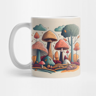 Autumn Landscape with Mushrooms Drawing Mug