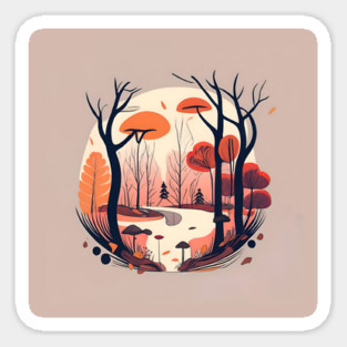 Autumn Forest Minimalistic Drawing Sticker