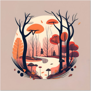 Autumn Forest Minimalistic Drawing Posters and Art