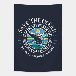 Save The Ocean - Keep the Sea Plastic Free - Humpback Whale Tapestry