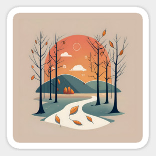 Autumn Forest Minimalistic Drawing Sticker