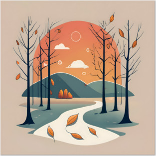 Autumn Forest Minimalistic Drawing Posters and Art